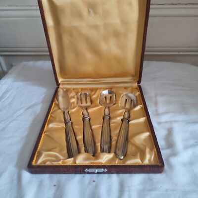 Etui Messer Gabel Zwei Bagger -besteck Mignardises Griffe silber metal