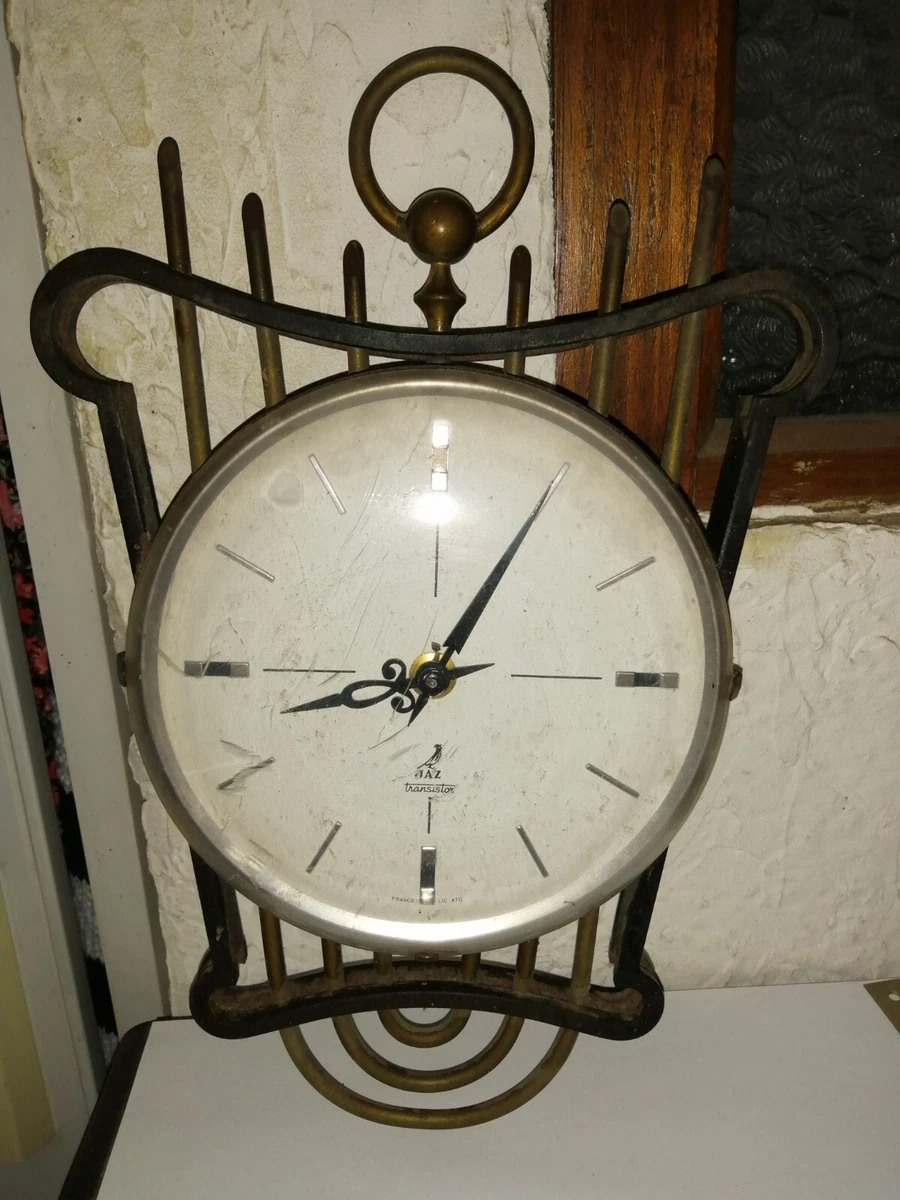 Horloge Murale Ancienne JAZ En Céramique - Crème Et Marron, France 1940/50
