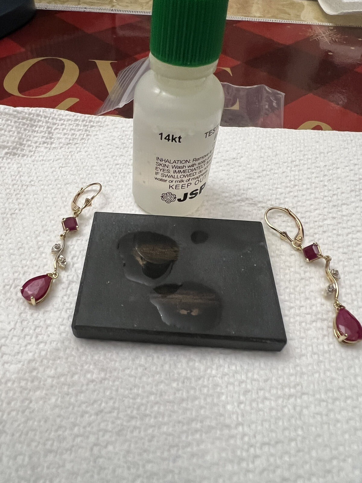 14k Solid Gold With Ruby & Diamond Dangle/drop Ea… - image 2