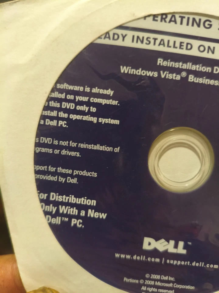 DVD Dell Windows 7 Professional Operating System SP1 32-Bit Reinstallation GIFT - Imagen 3 de 4