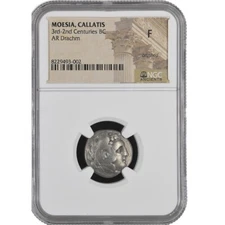 3rd-2nd BC Heracules Moesia, Callatis AR Drachm Heracles / Grain & Bow NGC Fine