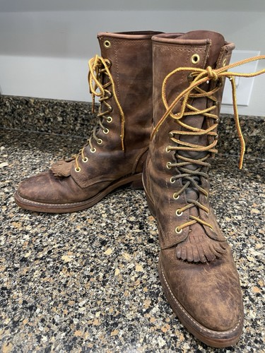 USA Handgefertigte Nitro Sohle Holzfäller Vintage Herren Größe 9 Braun Leder Stiefel - Bild 3 von 12
