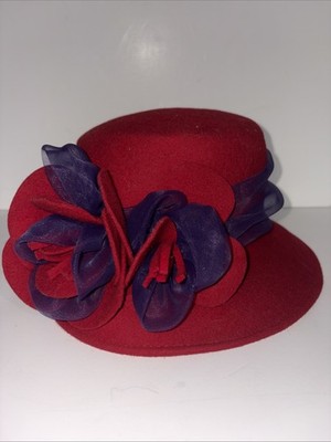 Vintage Betmar NY Red Hat Purple Red Ribbon Flowers Floral Red Hat Society