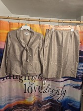 Le Suit 2-Piece Champagne Solid Skirt Suit Set Sz 12 Shawl Lapel Jacket