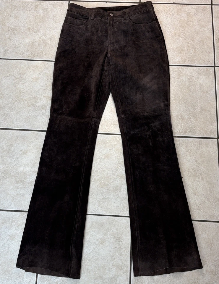 90s Express Brown Suede Leather Pants - Image 2 of 4