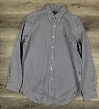 Polo Ralph Lauren Shirt Mens Medium Navy Gingham Check Button Down Red Pony