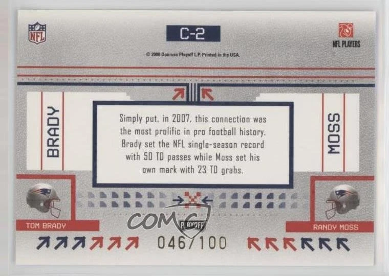 2008 Prestige Connections Foil /100 Randy Moss Tom Brady #C-2 HOF - Image 2 of 2