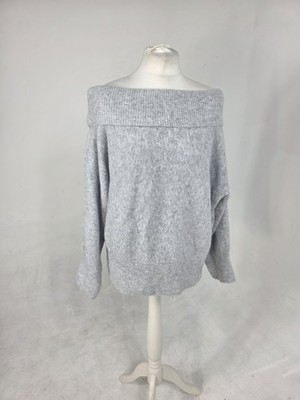 pull&bear grey off shoulder fold over neck knitted jumper size m new with tags