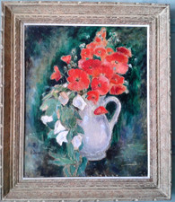 " Coquelicots et Volubilis " Belle peinture de Clémence-Louise BURDEAU