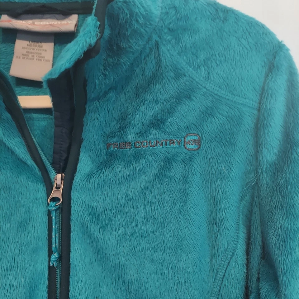Chaqueta polar Free Country para mujer verde azulado cremallera completa manga larga talla mediana Foto 3 de 4