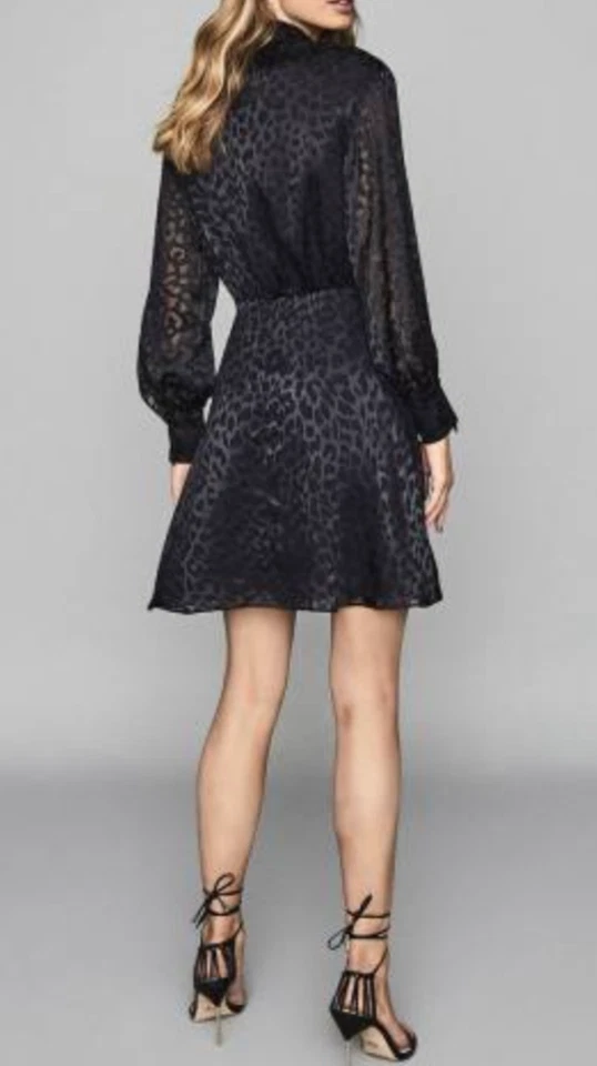 Reiss BLUE Dress Reiss Matilda Leopard Velvet, Burnout Sleeve Dress, Size 8 - Image 4 of 4