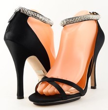  245 BADGLEY MISCHKA DECADENCE Black Satin Designer EVENING Jeweled Pumps 9