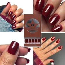 Red ASpen Press On Nails-Fall for Curene-ACRYLIC-Short -Squoval-Brown