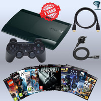 Sony Playstation 3 Super Slim Console 1 Controller 500GB PS3 Cables 10 Games