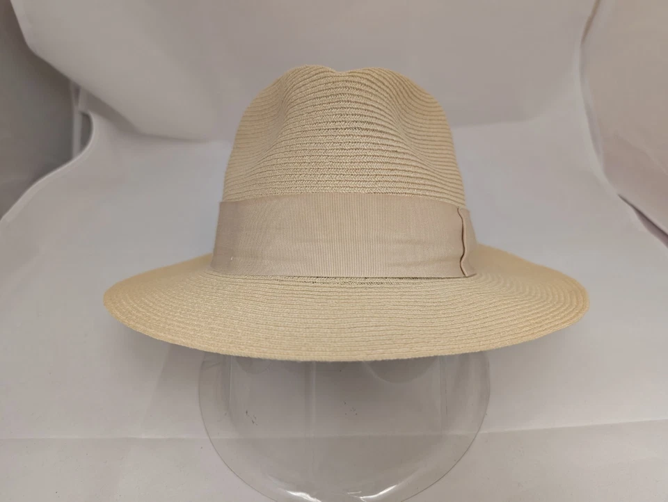 Borsalino Beige Cáñamo Fedora con Banda Beige Sombrero - Talla 56 (US 7) - Usado Foto 3 de 4