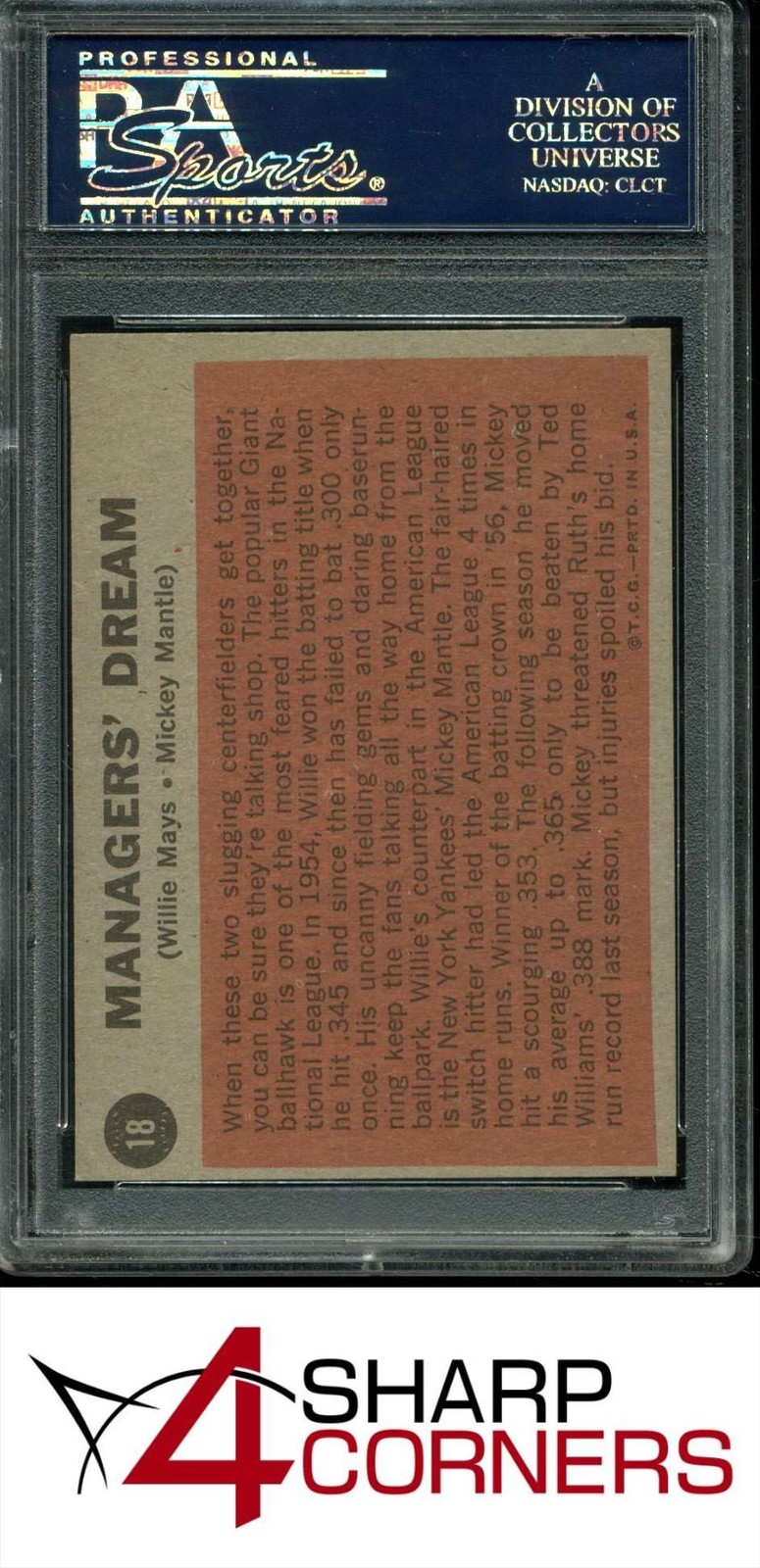 1962 TOPPS #18 MICKEY MANTLE-WILLIE MAYS MANAGERS' DREAM PSA 6 view 2