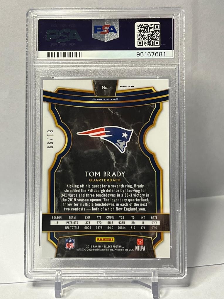 Tom Brady 2019 Panini Select Concourse Red Prizm Card #1 #/99 PSA 9 MINT view 2