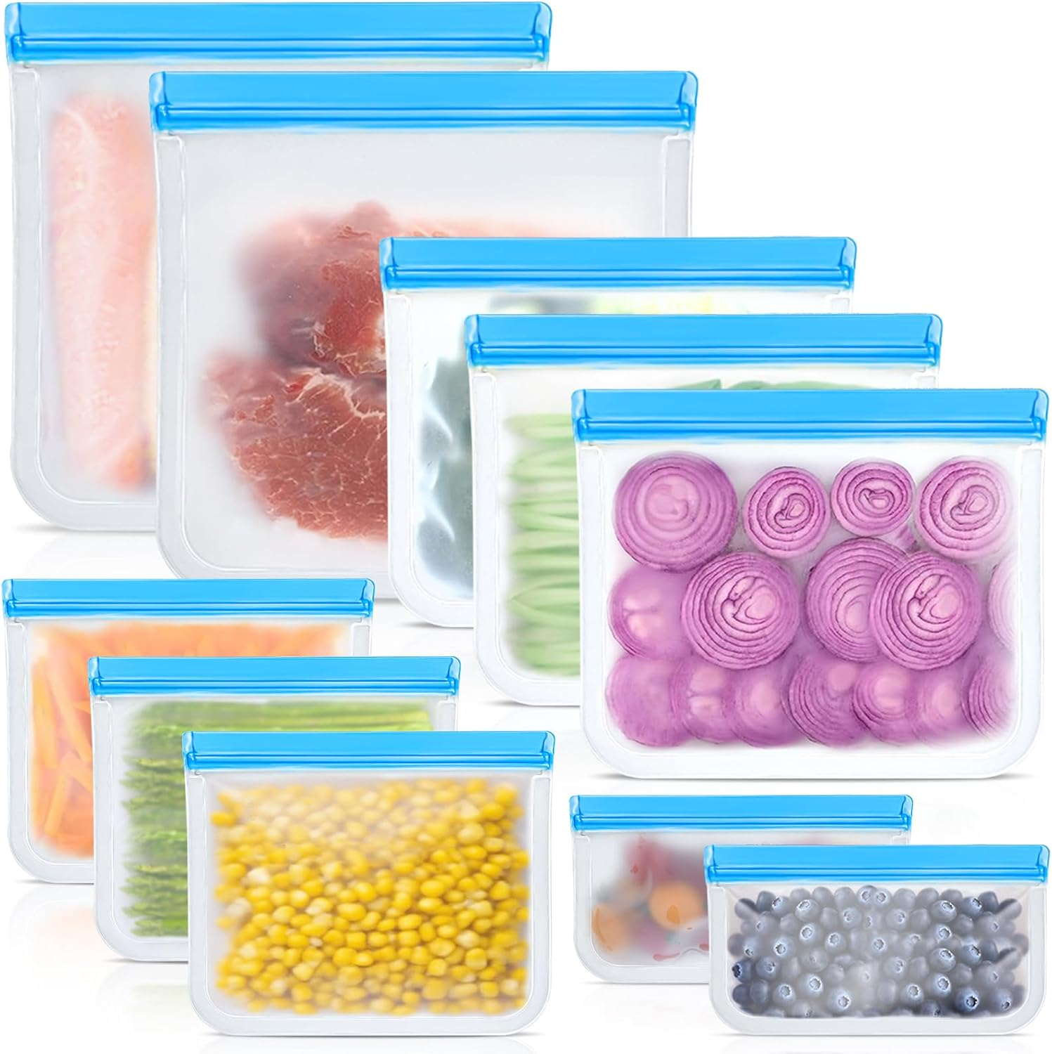 Silicone Food Storage Bags 10 Pack Leak Proof