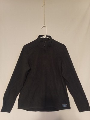 LL Bean 1/4 Zip Pullover Women Medium Black Fleece Mock Neck 