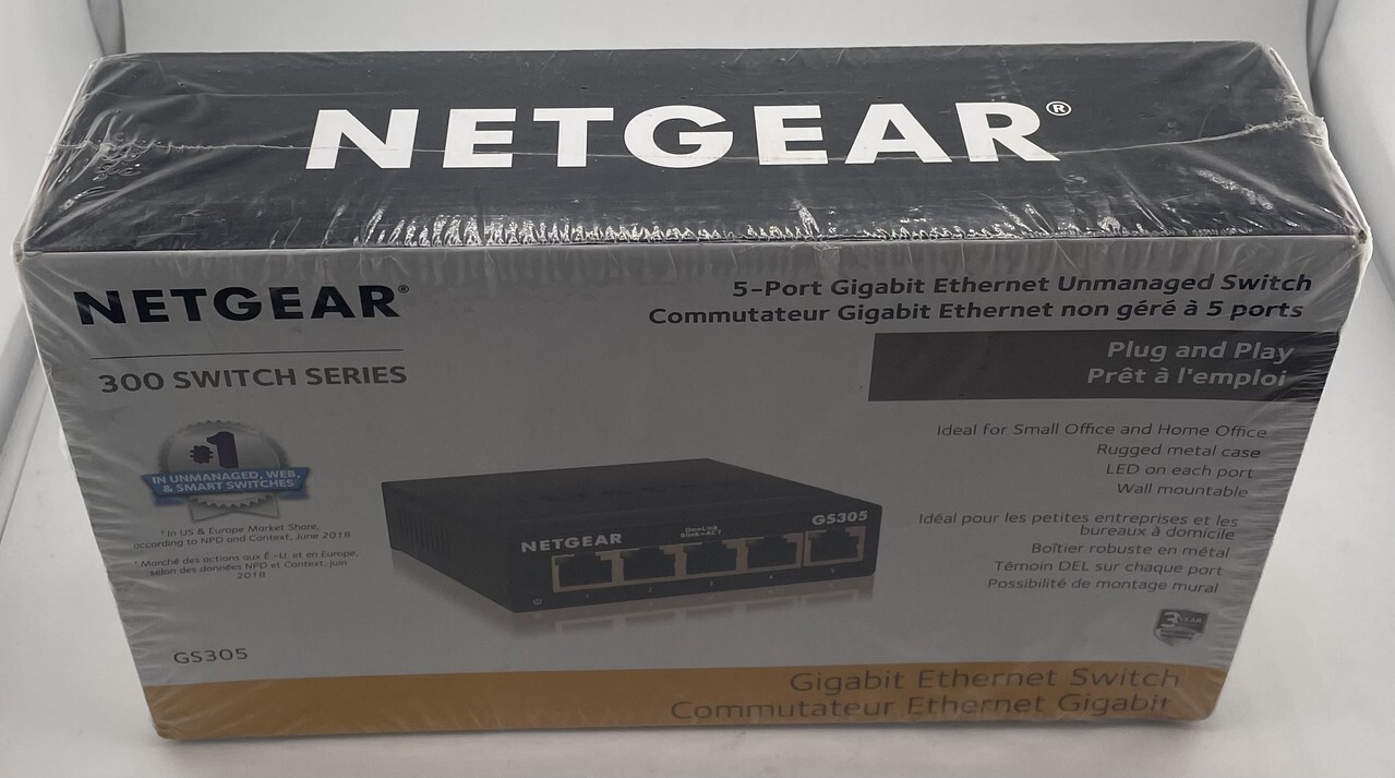 NETGEAR GS305 5-PORT GIG GIGABIT ETHERNET SWITCH 300 SWITCH SERIES. Available Now for $16.69
