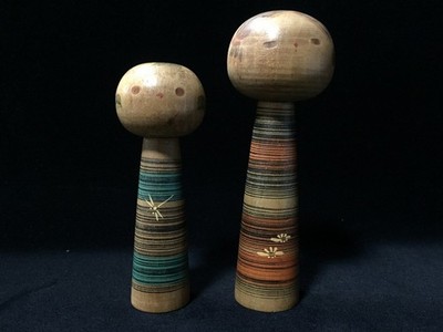 O1284 Vintage Sanpei Yamanaka Japanische Kokeshi Puppen Holz Paar Set 2-teilig