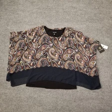 New I.N. Studio Women Top XL Multicolor w Black Colorblock Lined Open Sleeves