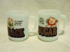 2 Vtg 1979 Anchor Hocking Ziggy Coffee Mugs Cups Sugar and Black