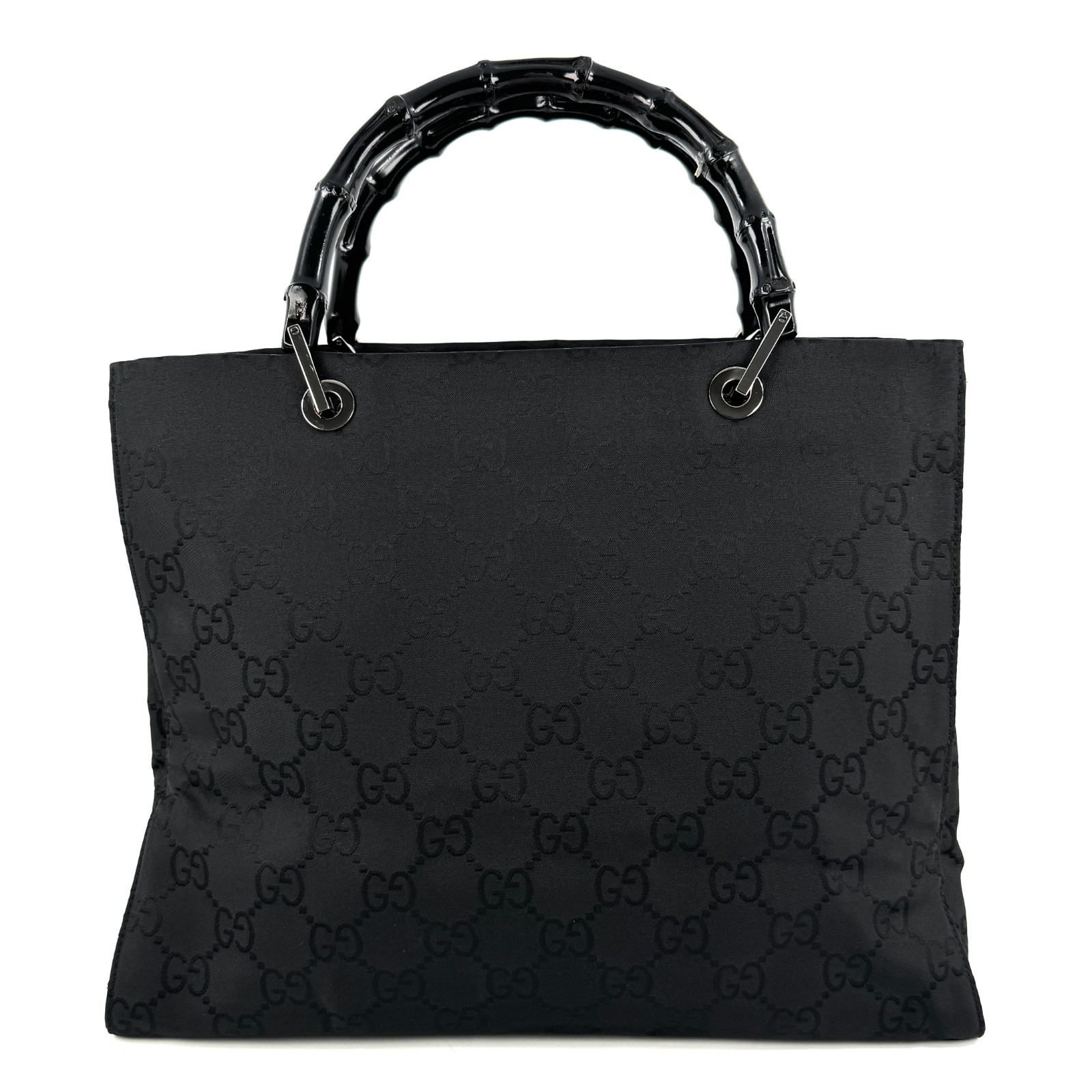 Authentic Gucci GG Canvas Bamboo Tote Silver Black A4 Size Handbag-image