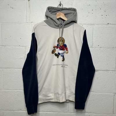 Polo Ralph Lauren Bear Super Bowl Football Colorblocked Fleece Sweatshirt Hoodie