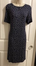 M&S Collection Navy Blue/White Spot Short Sleeve Scoop Neck Shift Dress Size 14