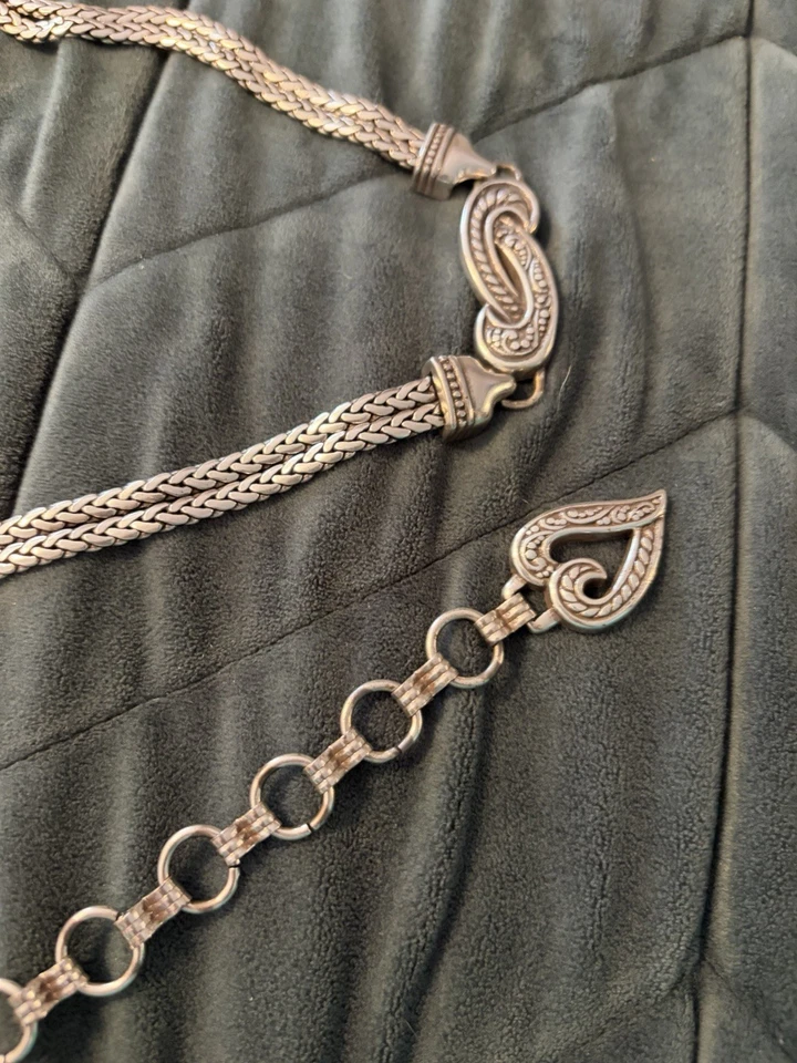 Brighton Bali Hai Plata Trenzado Remolino Gancho Corazón Dije Cadena Cinturón Talla M 36" Foto 3 de 4