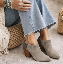 Anthropologie Miss Albright Dennis Mules Beige Leather Slip On Heels Boho Sz 8