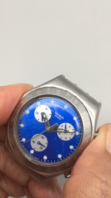 Vintage Swatch Mens Watch 34mm Blue Irony Chronograph Date New