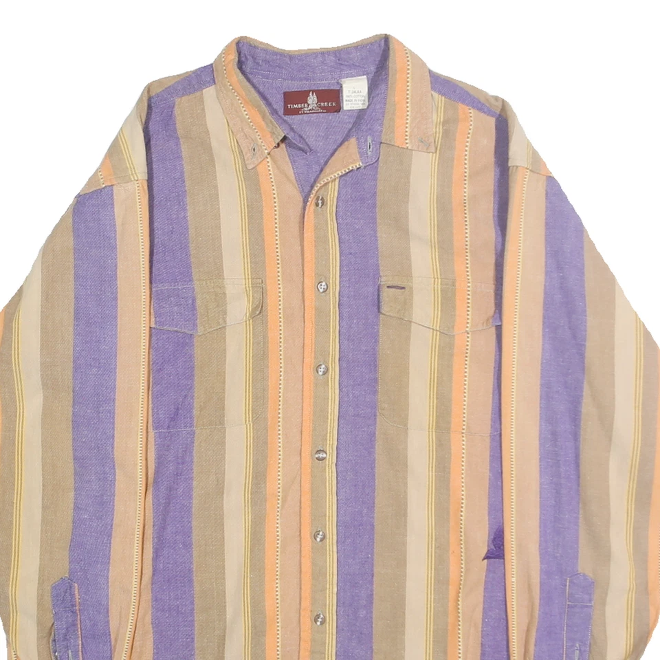 WRANGLER Mens Purple & Beige Striped Shirt L Cotton Casual Long Sleeve - Image 2 of 4