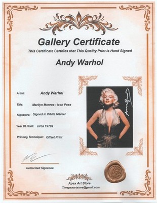 Marilyn Monroe - Hand Signed Signature - Andy Warhol - 11x14 Inch