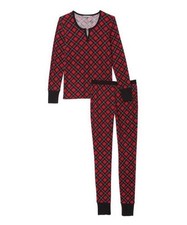 Victoria  s Secret Thermal Pajama Set Red Holiday Plaid Henley Legging XS Short