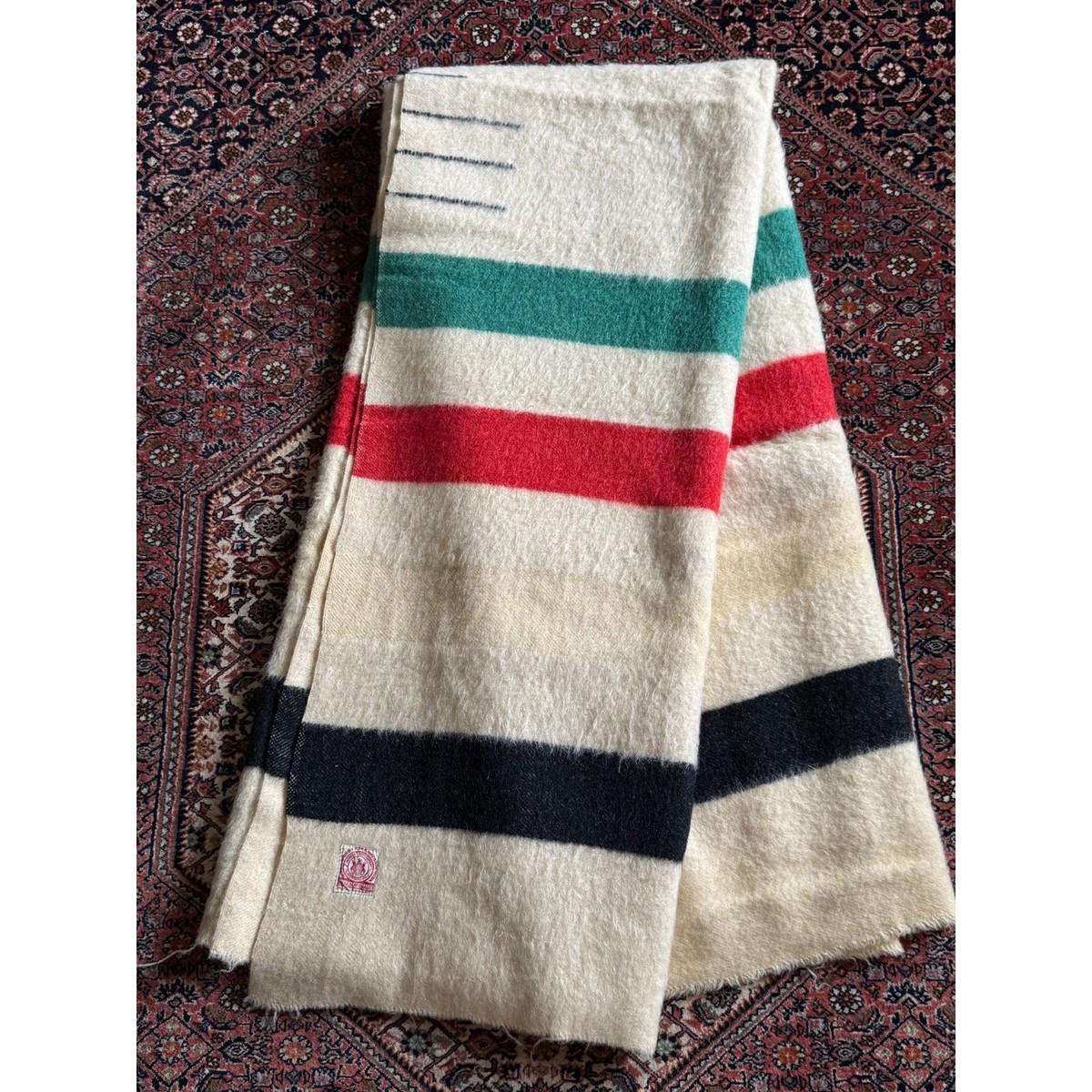 HUDSON'S BAY 3.5 Point Blanket RED Label 1920's England Wool