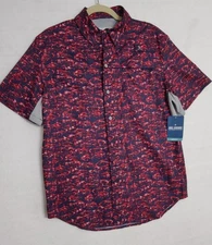 Reel Legends Mariner II Red Print Mens Button Up Vented Fishing Shirt Sz S NWT
