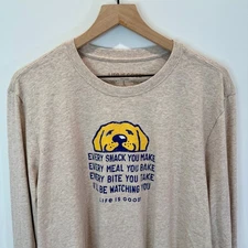 Life is Good Long Sleeve Graphic Tee Men’s Large Funny Dog Lover Soft Casual