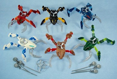 Lego Bionicle VISORAK - All 6 Makuta Rahi Spiders (8742 - 8747) with 9 Spinners
