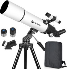 80mm Refractor Telescope for Adults  Kids   600mm Portable Travel Scope w/ Bag