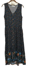 TEMOFON Midi Dress M Floral V Neck Sleeveless Sundress Boho Elastic Waist EUC