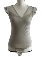 Ambiance Womens Bodysuit Top Sheer Back Cap Sleeve Tan Size Medium