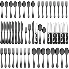 48-Piece Black Silverware Set for 8, Stainless Steel Cutlery Utensils Kitchen