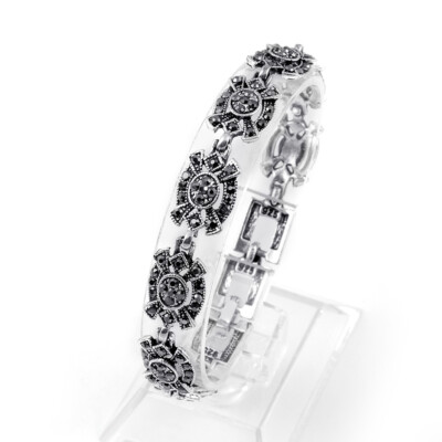 Heavy Vintage Marcasite 7 Bracelet In Sterling Silver Art Deco Style Heavy Vintage Marcasite 7 Bracelet In Sterling Silver Art Deco Style