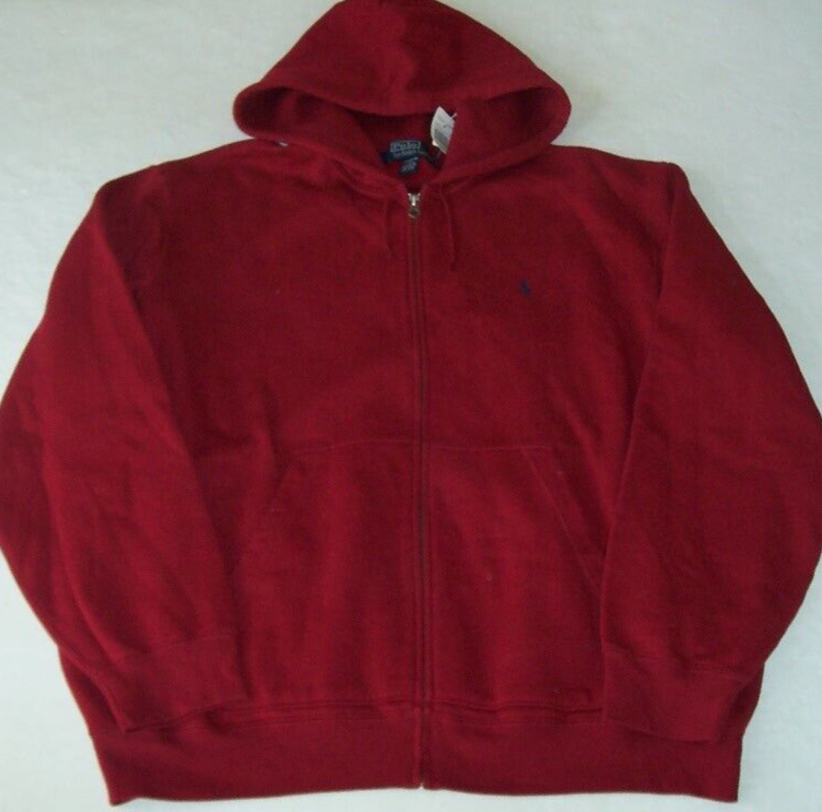 Polo Ralph Lauren nuova con etichette VINO ROSSO FULL ZIP giacca termica con cappuccio XXL 2XL NAVY PONY
