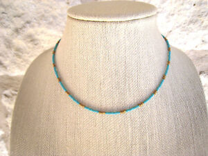 Seed Bead Choker Two Boho Necklaces Turquoise Beaded Brown Cord