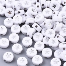 50 Bulk Star Beads Star White Flat Coin Acrylic Wholesale Bulk Jewelry 7mm