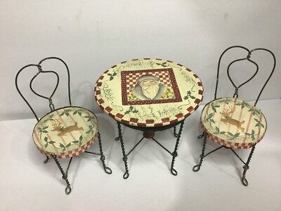 VTG-MILLS RIVER HANDCRAFTED TWISTED WIRE CHRISTMAS DOLL TABLE/2 CHAIRS~SRI LANKA