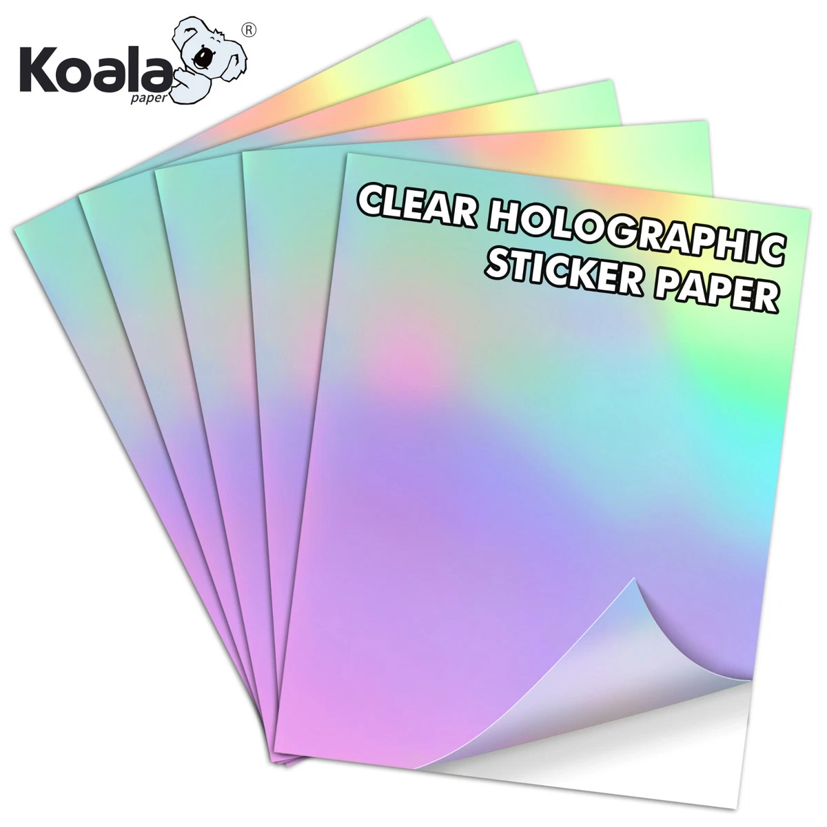 Koala Holographic Sticker Paper Clear RAINBOW, Transparent Laminting Sheets  A4